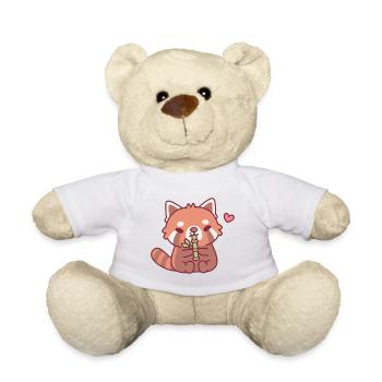 Cute Red Panda Loves Bamboo - Teddy Bear - white - Front