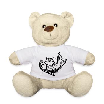 Fish ink art logo looking outline - Teddy Bear - white - Front