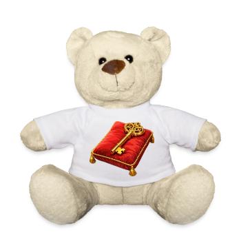 Goldener Schlüssel auf rotem Polster - Teddy - Weiß - Vorne