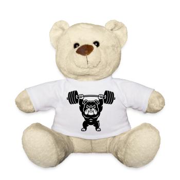 Muscle bulldog lifts heavy dumbbell - Teddy Bear - white - Front