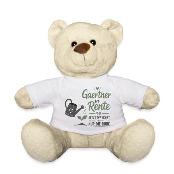 Gärtner in Rente – Gießkanne & Spruch – Geschenk - Teddy - Weiß - Vorne