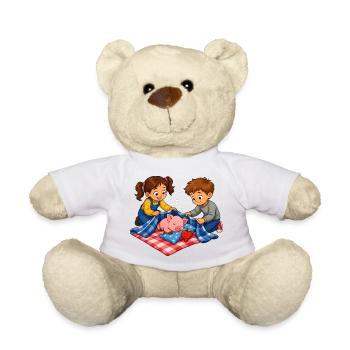 Pig nap with children cuddle motif - Teddy Bear - white - Front
