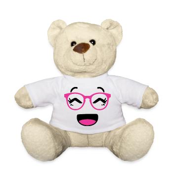 Cute face in kawaii style with pink glasses - Teddy Bear - white - Front