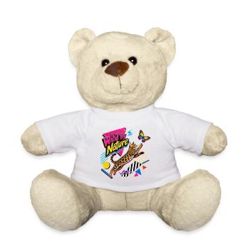 90s Pop Art Bengal Cat & Butterfly - Teddy Bear - white - Front