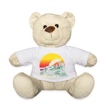 Retro Vintage Sunset Train Locomotive - Teddy Bear - white - Front