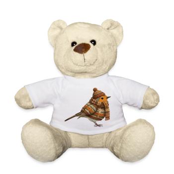 Rotkehlchen im Strickpullover Winter Weihnachten - Teddy - Weiß - Vorne