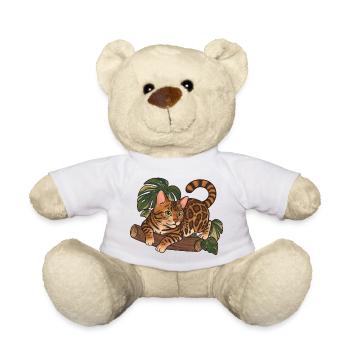 Bengal-Katze auf Baumstamm-Dschungel-Illustration - Teddy - Weiß - Vorne