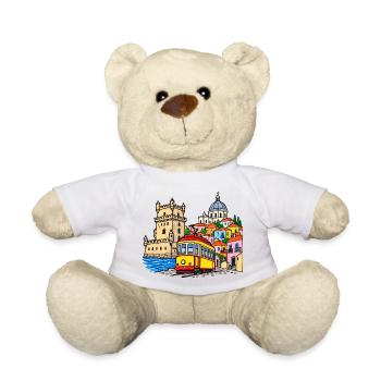 Lissabon Skyline mit bunter Straßenbahn - Teddy - Weiß - Vorne