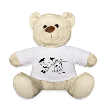 Stork with a Baby, One Color Design - Teddy Bear - white - Front
