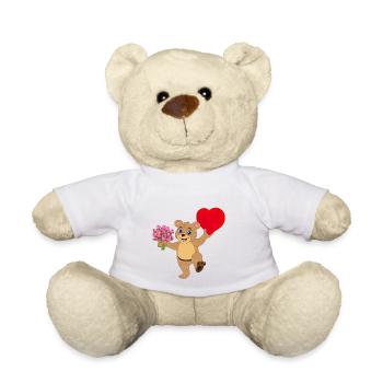 Valentin avec coeur et bouquet - Nounours - blanc - Devant