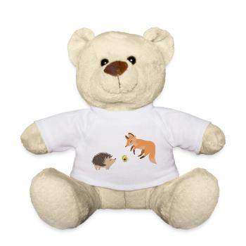 Fuchs und Igel spielen mit einer Kastanie Fußball - Teddy - Weiß - Vorne