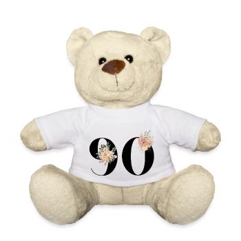 90e anniversaire fleuris (Cadeau de 90 ans) - Nounours - blanc - Devant