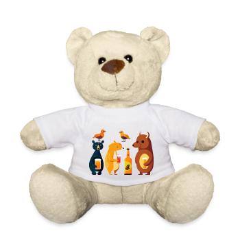 Funny forest animals with beer - party motif - Teddy Bear - white - Front