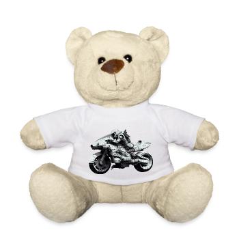 Science fiction motorcycle with biker of the future - Teddy Bear - white - Front