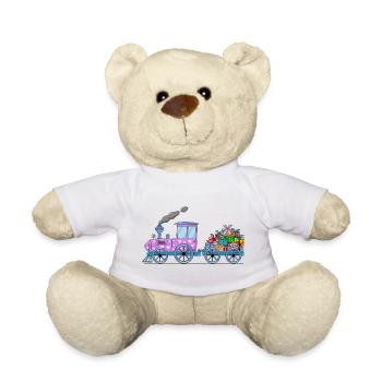 Children's train railway with trailer pink - Teddy Bear - white - Front