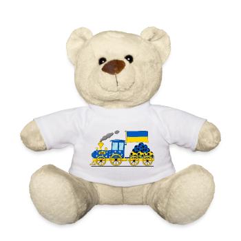 Chemin de fer de football de drapeau d’Ukraine - Nounours - blanc - Devant