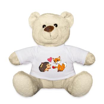 Babyfuchs gibt einem Igel einen Apfel - Teddy - Weiß - Vorne