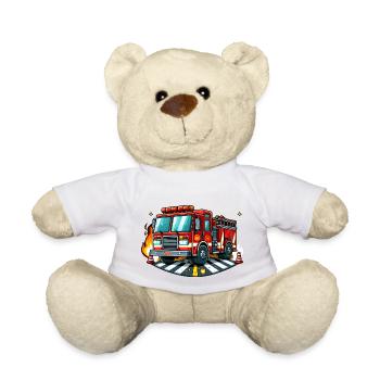 Camion de pompiers : un véhicule rouge en action - Nounours - blanc - Devant