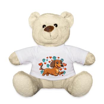 Joyeux teckel coeur pattes - Nounours - blanc - Devant