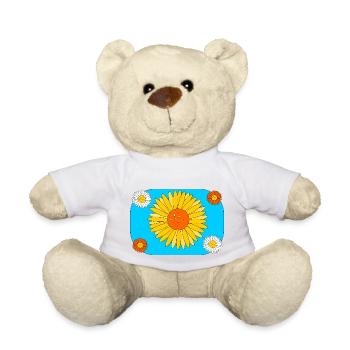 Gerbera sur turquoise - Nounours - blanc - Devant