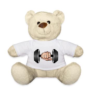Dumbbell in hand - lifting weight for bodybuilders - Teddy Bear - white - Front