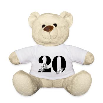 Nummer 20 Schwarze Blumen - 20-jähriges Blumenjubiläum - Teddy - Weiß - Vorne