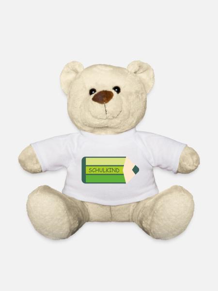 Schulkind - Stift grün - Motiv für Schulanfänger - Teddy - Weiß