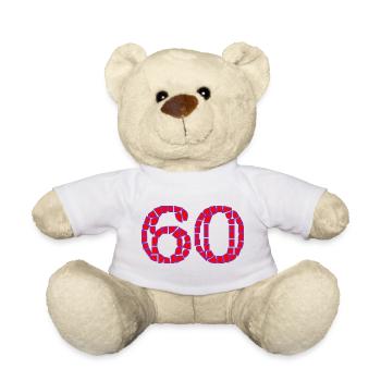 60. 60 YEARS. 60th ANNIVERSARY. 60TH BIRTHDAY. - Teddy Bear - white - Front