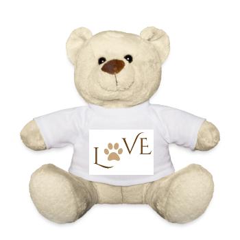 Love Word with Brown Dog or Cat Animal Paw Print - Teddy Bear - white - Front