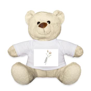 Mama text in elegant font on Flower Stem - Teddy Bear - white - Front