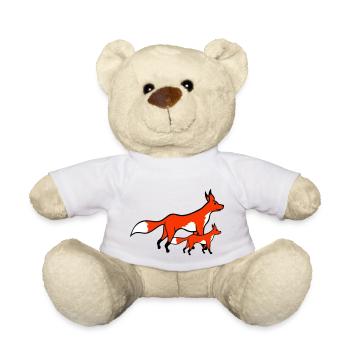 2 Foxes Mother Red Fox Little Child Father Mom - Teddy Bear - white - Front