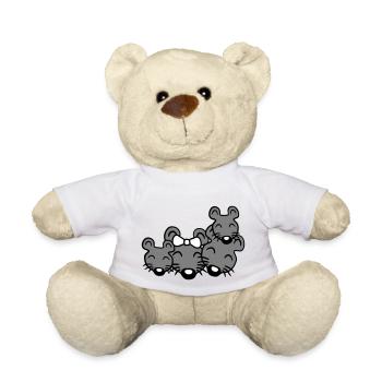4 Mäuse Familie Zwei Kinder Mama Papa Eltern Süß - Teddy - Weiß - Vorne