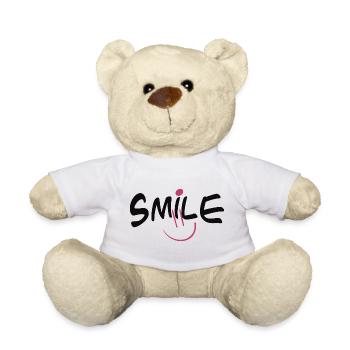 Cheerful smile motif in pink and black - Teddy Bear - white - Front