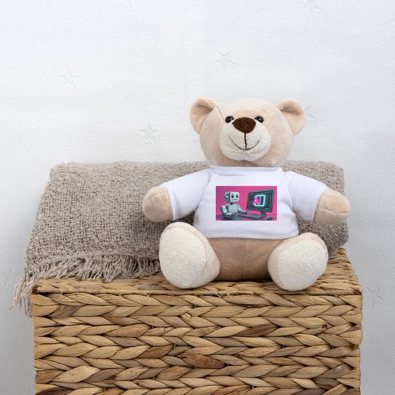 Futuristic AI Robot and Tech Screen Teddy Bear