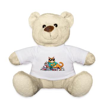 Casual bookworm cat with sunglasses - Teddy Bear - white - Front