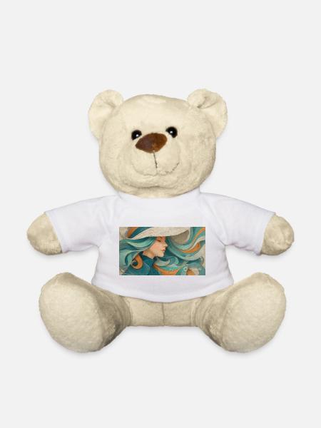 Flowing Color Portrait Turquoise - Teddy Bear - white
