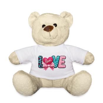 Love Love Heart Bow Pastel Romantic - Teddy Bear - white - Front