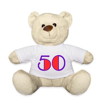 50. 50 ANS. 50e ANNIVERSAIRE. ANNIVERSAIRE 50 ANS. - Nounours - blanc - Devant