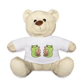 Kawaii Bubble T-Frogs – süßes Frosch Duo (minimal) - Teddy - Weiß - Vorne
