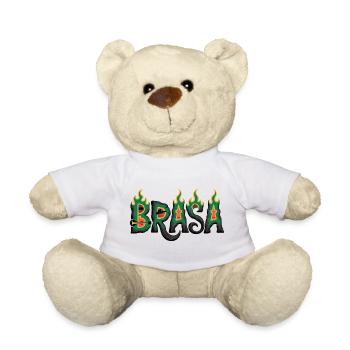 T-shirt Brésil avec flammes – Motif de football samba - Nounours - blanc - Devant