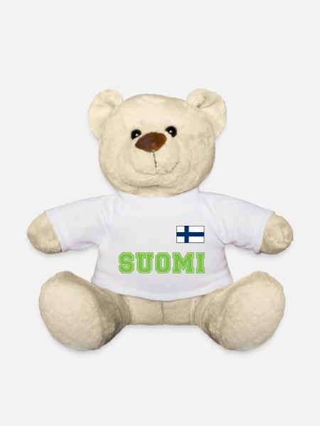FINNLAND - SUOMI Trikot Look - Flagge auf Brust - Teddy - Weiß