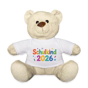 Schulkind 2026 Bunte Lernwelt - Teddy - Weiß - Vorne