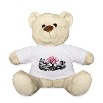 Japanese Cherry Blossom Temple Garden - Teddy Bear - white - Front