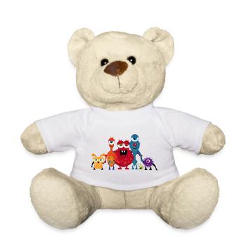 Eine bunte Monster Familie hat gemeinsam Spaß - Teddy - Weiß - Vorne