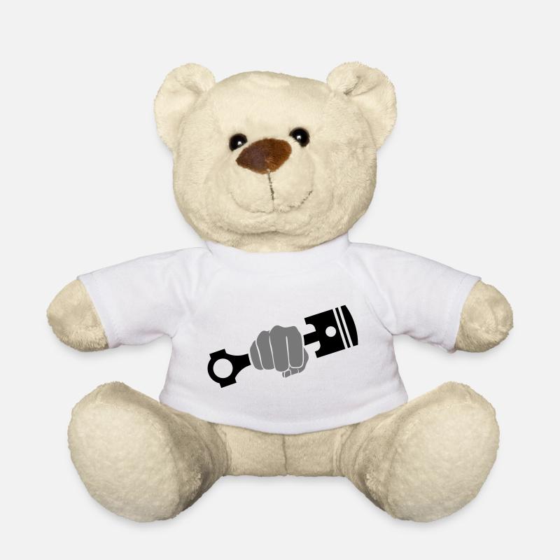 Faust hält Motor Kolben - Teddy - Weiß