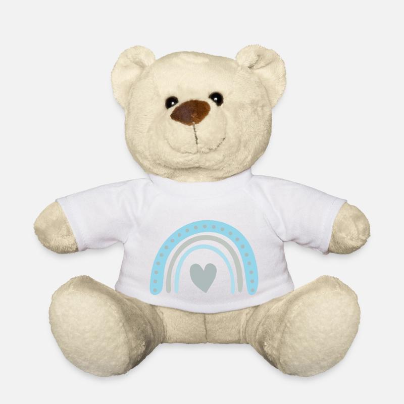 Regenbogen Herz Blau - Teddy - Weiß