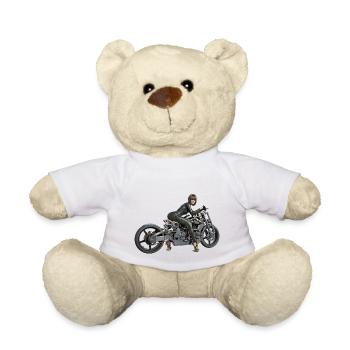 Biker girl, Femme sexy avec moto - Nounours - blanc - Devant