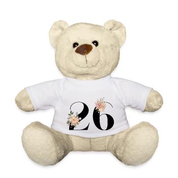 26e anniversaire fleuris (Cadeau de 26 ans) - Nounours - blanc - Devant