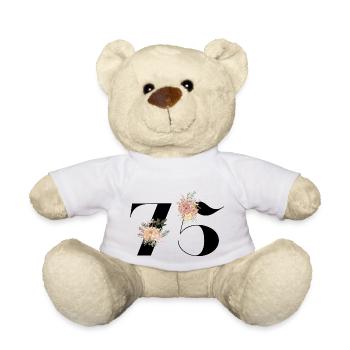 75th Anniversary Flowers (Gift of 75 years) - Teddy Bear - white - Front