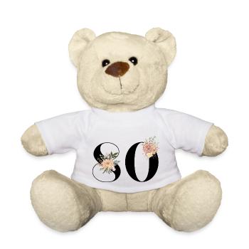 80e anniversaire fleuris (Cadeau de 80 ans) - Nounours - blanc - Devant